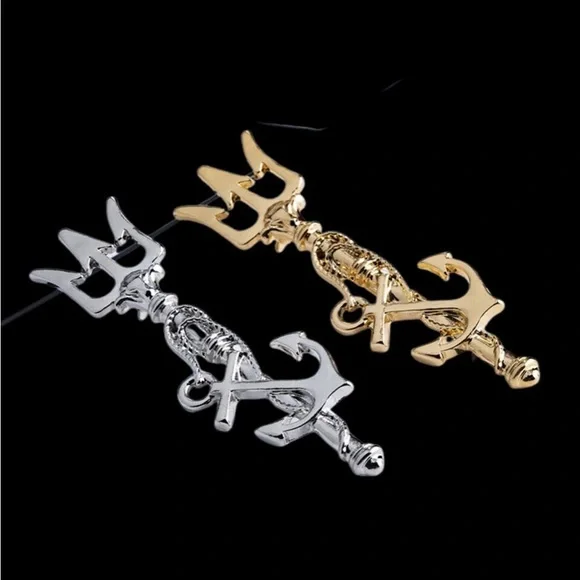 Vintage Trident Brooch Pin Metal Anchor Long Needle Lapel Pins Men's Suit - Picture 2 of 7